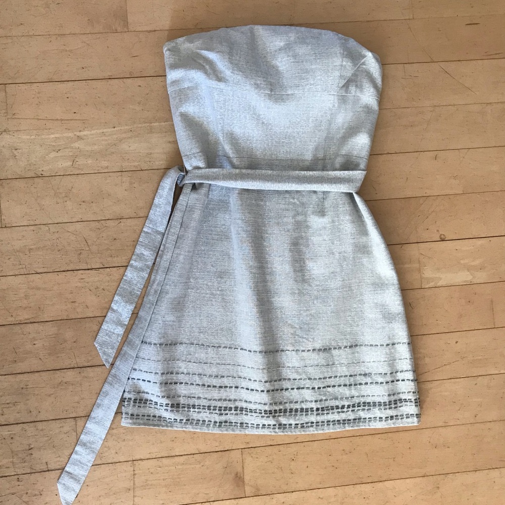 Elegant Linen and Silver Shimmer Strapless Dress Anne Klein NWT